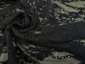 Tkanina Koronka Ażurowa Żakardowa Czarna Wzór Kwiaty ID5010715/BLA