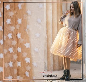 Siatka Tiul z haftem z dodatkiem  bawełnianych gwiazdek NB52717/00003 