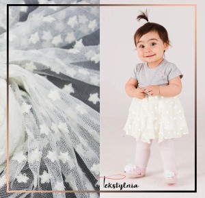 Siatka Tiul z haftem z dodatkiem  bawełnianych gwiazdek NB52717/00001