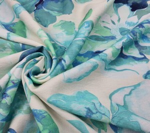 TKANINA WISKOZA KRESZ DRUK WODNE KWIATY ID5012299/AQU AQUA