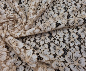 Tkanina Koronka Ażurowa Bawełniana Beżowa Wzór Kwiaty XM76380292/03 BEIGE