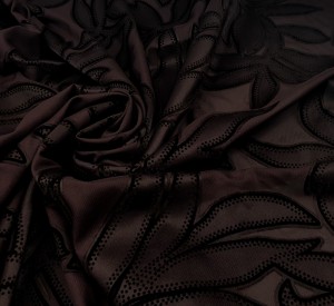 TKANINA WYPALANKA CIEMNY BRĄZ WZÓR LIŚCIE Z FLOKIEM DS 07-2168 V.150 BROWN