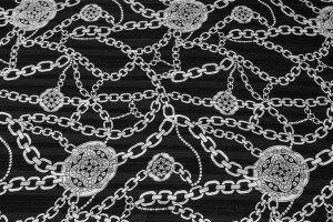 Tkanina Szyfon Drukowany Łańcuchy z paskiem satynowym IO5477/2BLACK