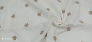 Tkanina Muślin Dwustronny Bawełniany Śmietana haftowane kwiatki ES212233/WH