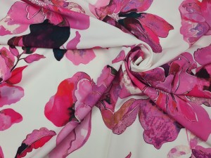 TKANINA SUKIENKOWA BLUZKOWA WZÓR KOLOROWE DRUKOWANE KWIATY PINK (DRUK)